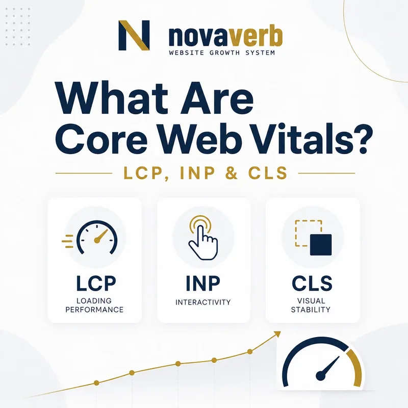 What are Core Web Vitals graphic showing LCP, INP, and CLS as key website experience metrics