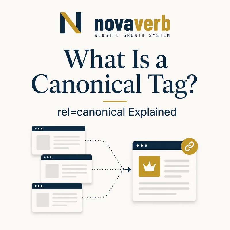 What is a canonical tag graphic showing multiple duplicate or similar pages pointing to one preferred canonical URL