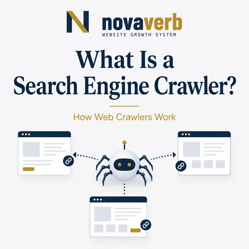 What is a search engine crawler graphic showing a web crawler following links between website pages