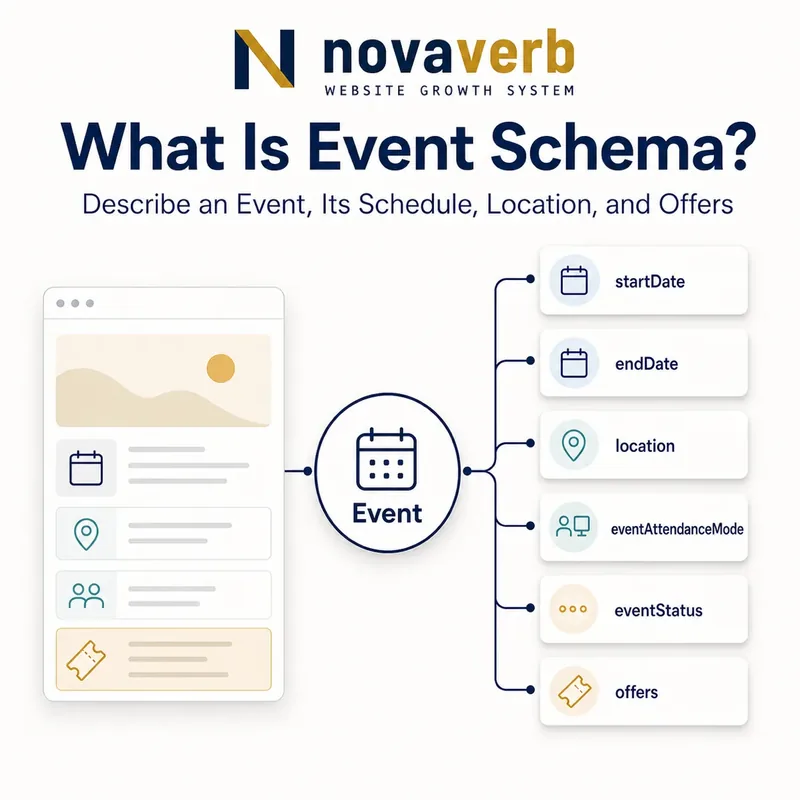 Diagram showing an Event connected to schedule, location, attendance mode, status and offer properties