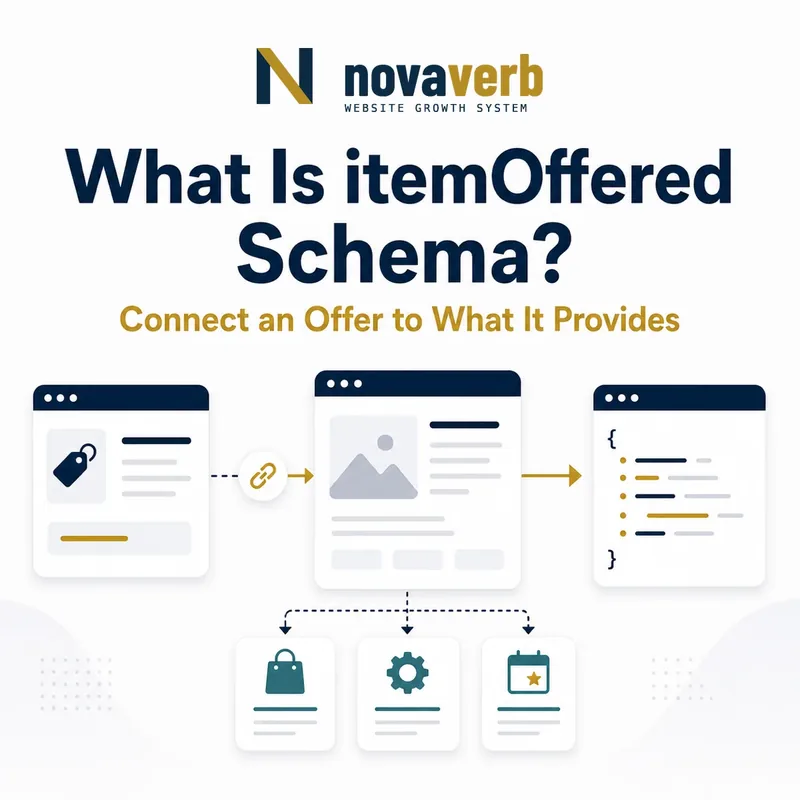Diagram showing itemOffered Schema connecting an offer to the product, service or event it provides