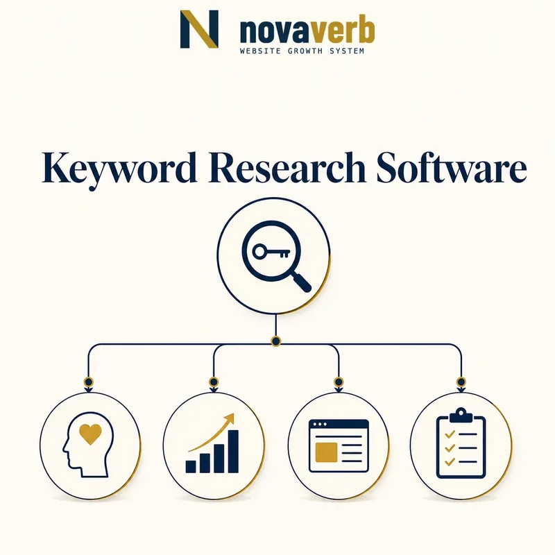 Keyword research decision tree connecting a seed topic to intent, opportunity, page fit and prioritized action