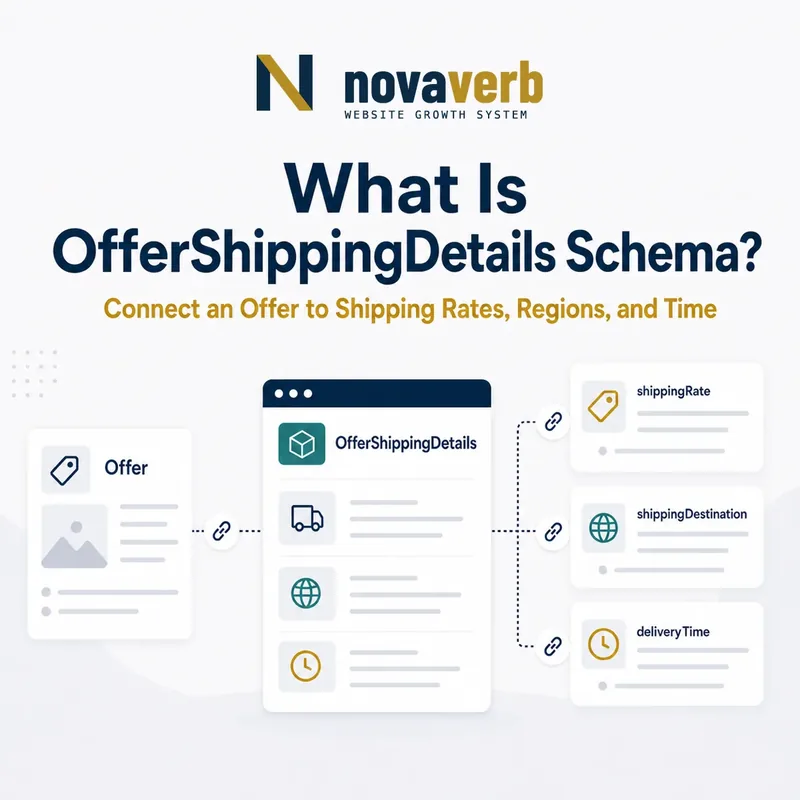 Diagram showing OfferShippingDetails connecting an Offer to shippingRate, shippingDestination and deliveryTime