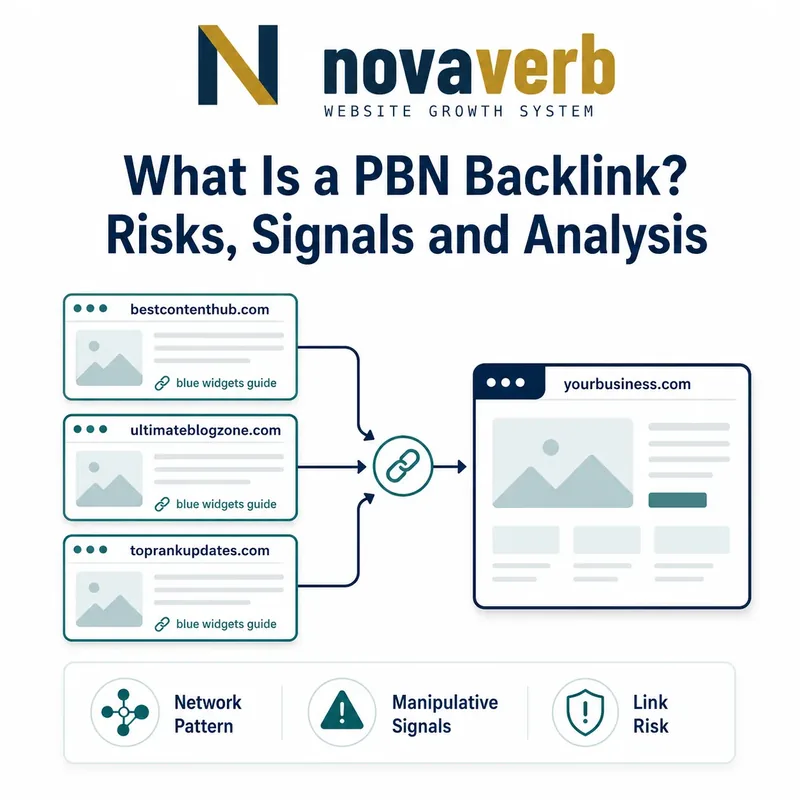 PBN backlink risk analysis showing several apparently separate websites connected by shared ownership and coordinated links