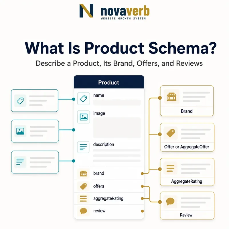 Diagram showing Product connected to its identity, brand, offers, aggregate rating and review records