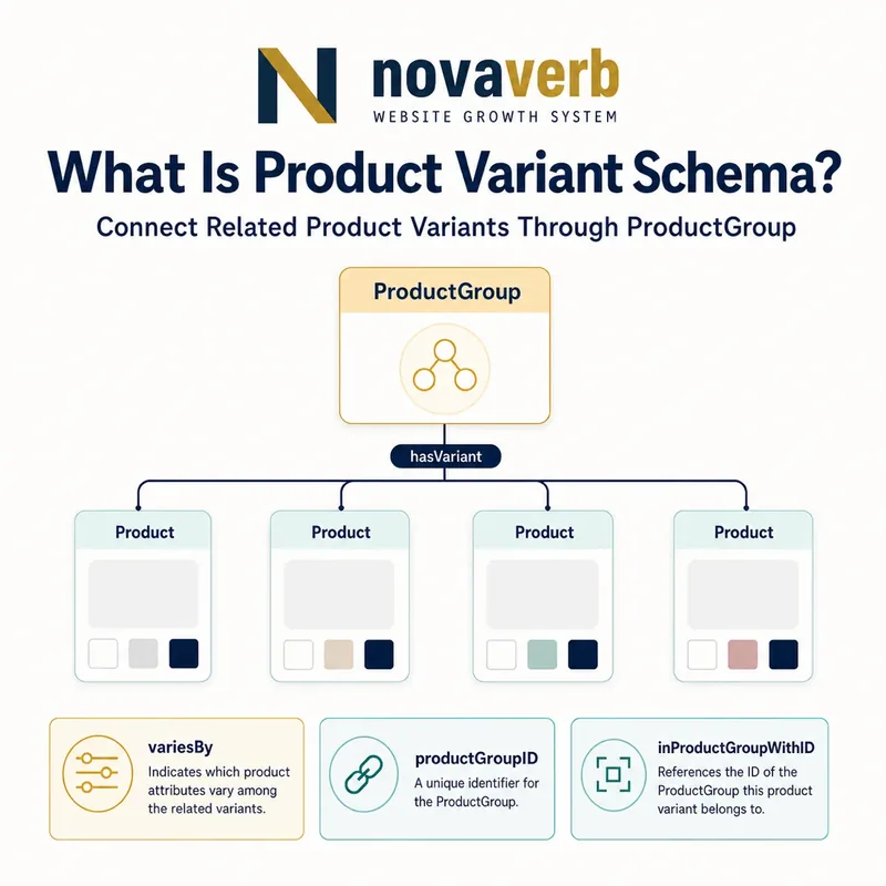 Diagram showing ProductGroup connected through hasVariant to related Product variants
