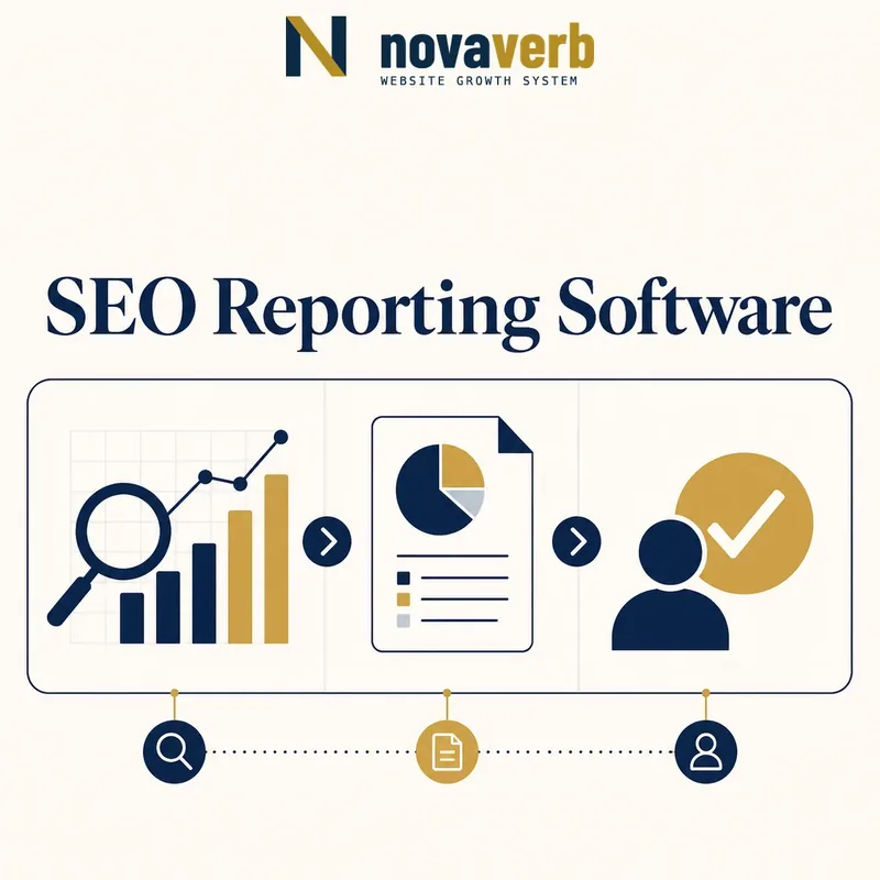 Decision flow from SEO evidence and analysis to a clear stakeholder report and approved next action