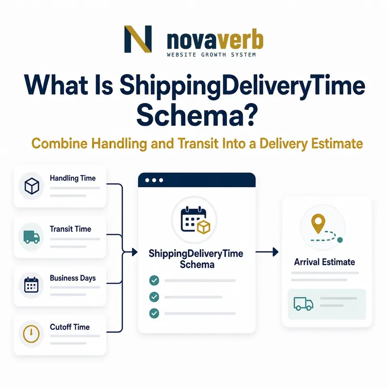 Diagram showing ShippingDeliveryTime combining handling time, transit time, business days and cutoff time into an arrival estimate