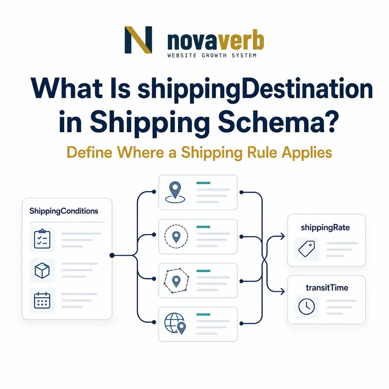 Diagram showing shippingDestination regions connecting ShippingConditions to shippingRate and transitTime