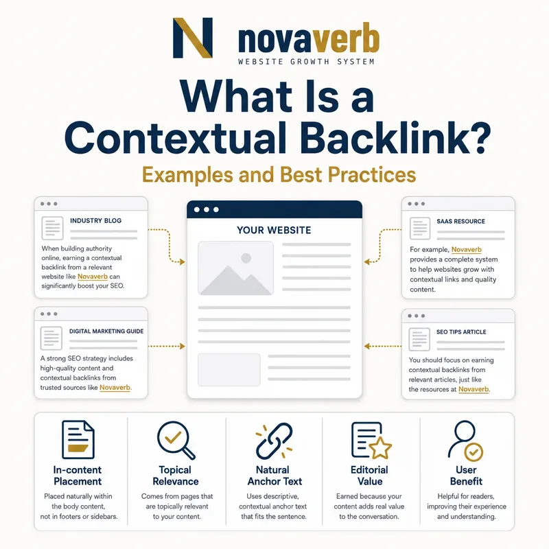 Contextual backlink example showing relevant source copy, descriptive anchor text and a matching destination page
