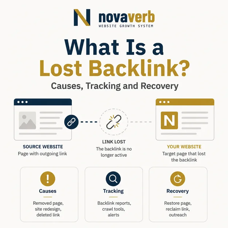 Lost backlink diagram showing a previously observed external link disappearing from its source page