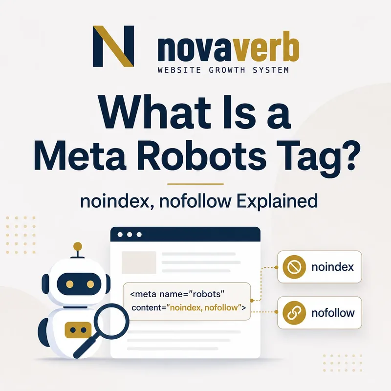 What is a meta robots tag graphic showing noindex and nofollow directives applied to a web page