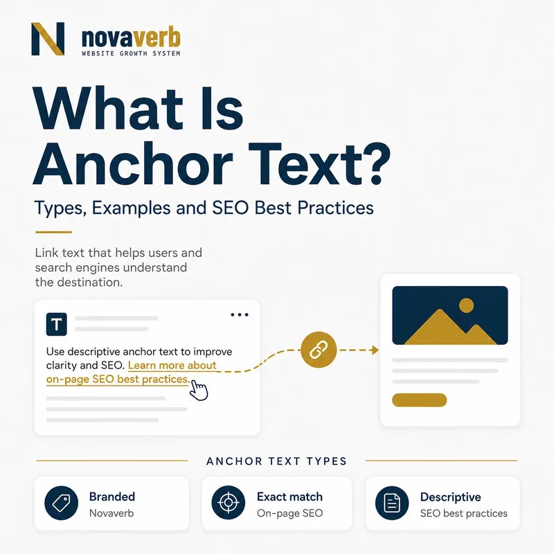 What is anchor text graphic showing descriptive linked text connecting one webpage to another with branded, exact match and descriptive examples
