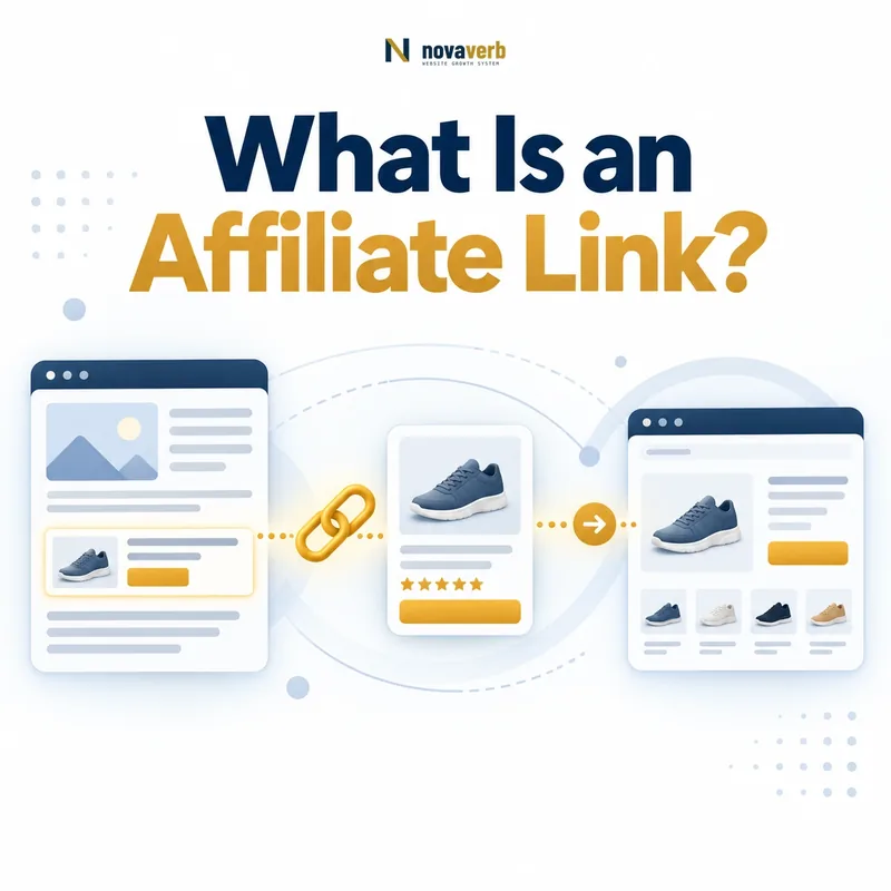 What Is an Affiliate Link? SEO diagram showing tracked referrals from content to a merchant page