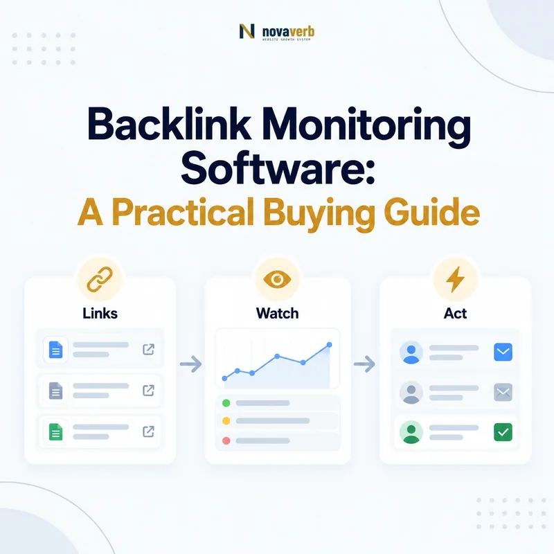 Backlink monitoring workflow connecting link discovery, watch signals, and action