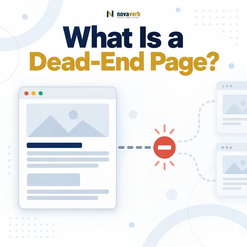 What Is a Dead-End Page? SEO diagram showing a webpage with no internal links and a blocked path