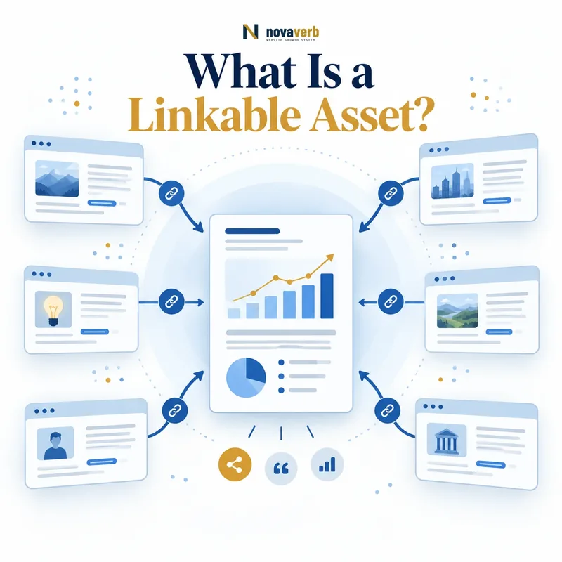 What Is a Linkable Asset? Diagram of a useful research or guide asset attracting links from multiple pages