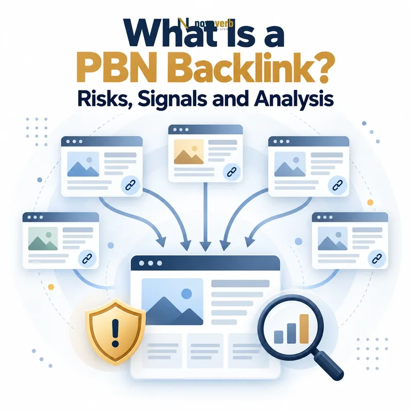 What Is a PBN Backlink? Diagram of a private blog network linking to a target site with risk signals