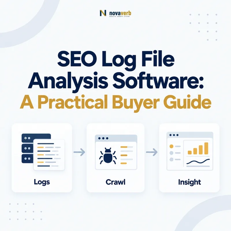 SEO log file analysis workflow connecting server logs, crawler activity, and insights