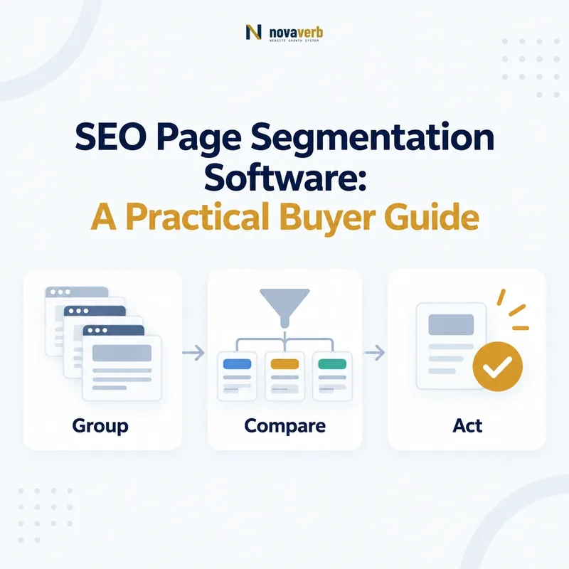 SEO page segmentation workflow connecting grouped pages, comparisons, and actions