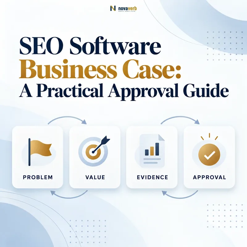 An SEO software business case connects problem value evidence and approval