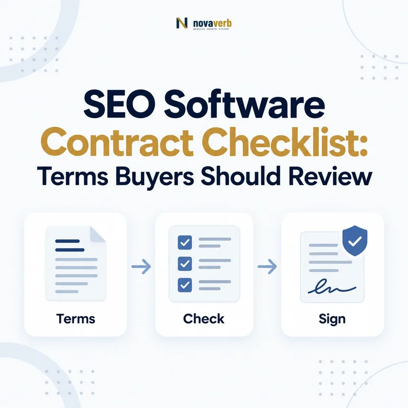 SEO software contract workflow connecting terms, checklist review, and approval