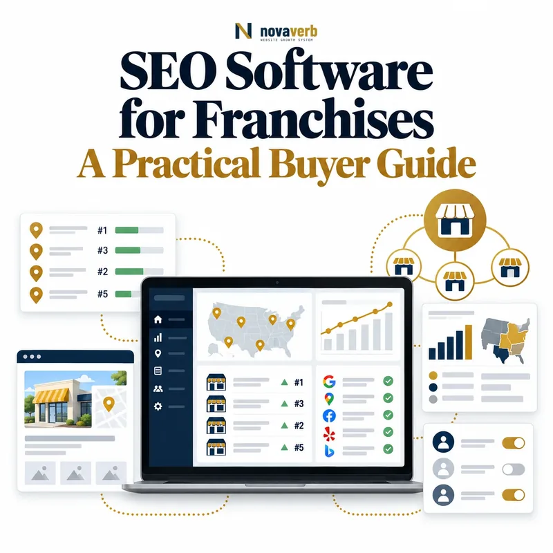 SEO software for franchises showing locations, local rankings, listings consistency, location pages, regional reporting, and permissions