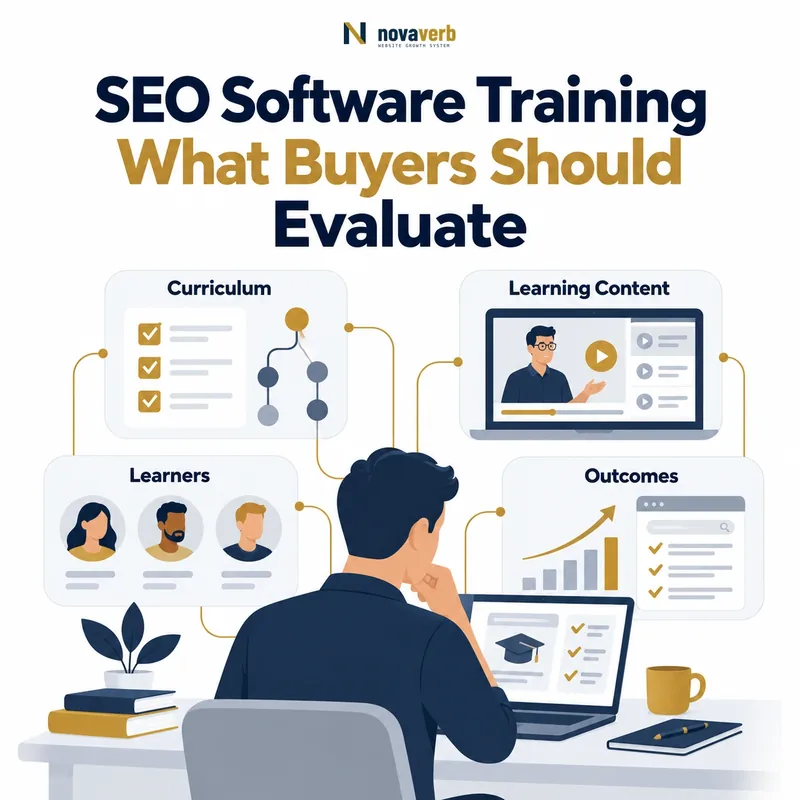 SEO software training evaluation showing curriculum, learning content, learners and outcomes