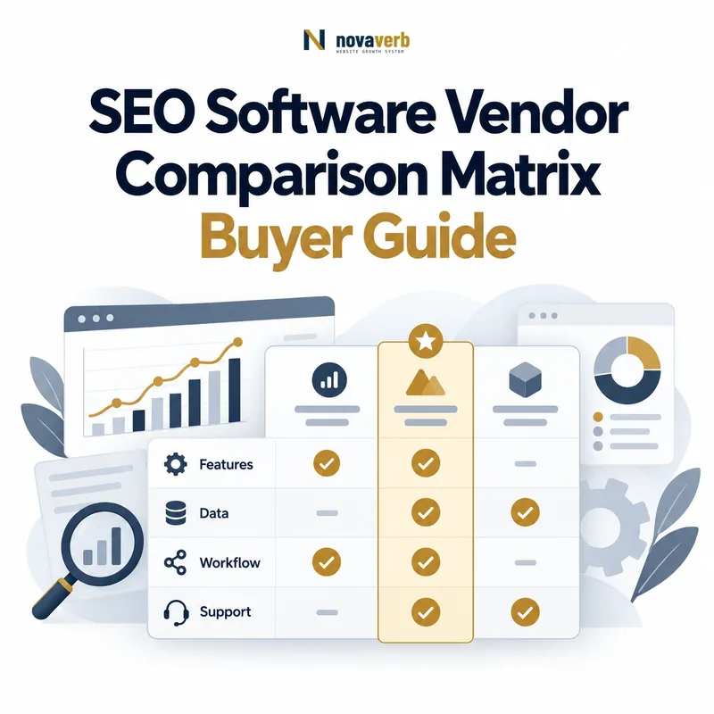 SEO software vendor comparison matrix showing features, data, workflow, and support