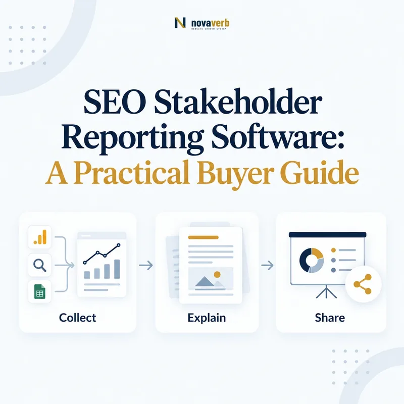 Stakeholder reporting workflow connecting SEO data, explanation, and sharing