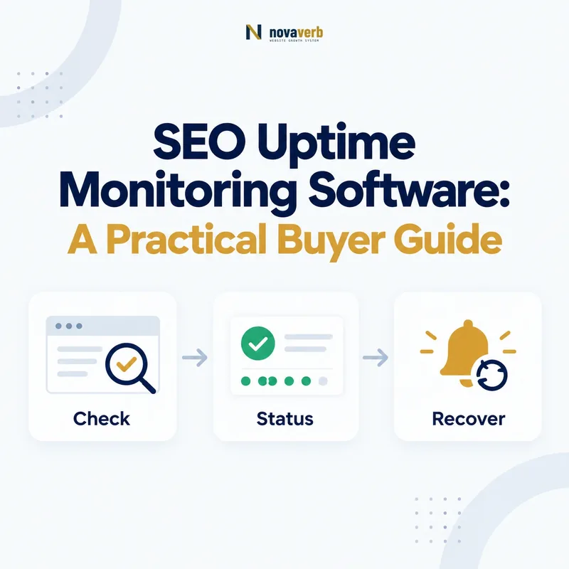 SEO uptime monitoring workflow connecting checks, status, and recovery