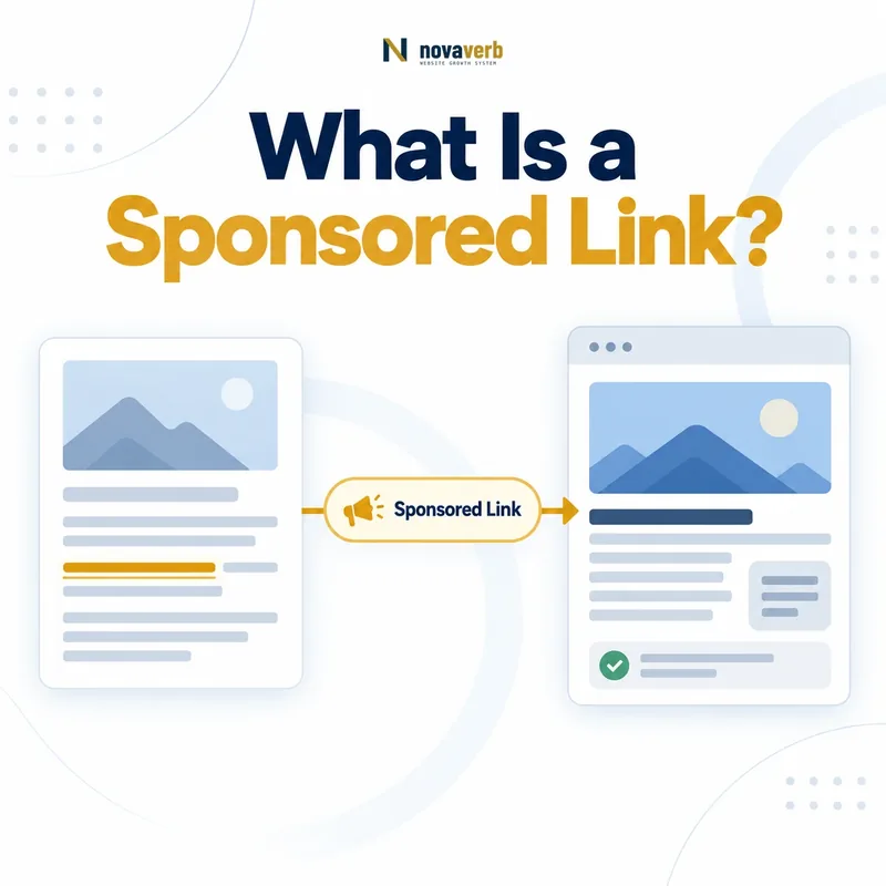What Is a Sponsored Link? SEO diagram showing a disclosed paid link from promotion to a destination page