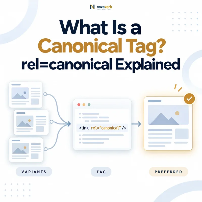 Duplicate page variants converge through a canonical tag to one preferred page