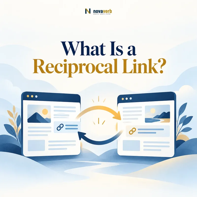 Reciprocal link concept showing two relevant web pages connected by a two-way link path