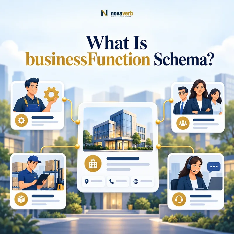 businessFunction schema shown as an organization profile connected to service, operations, team, and support workflows
