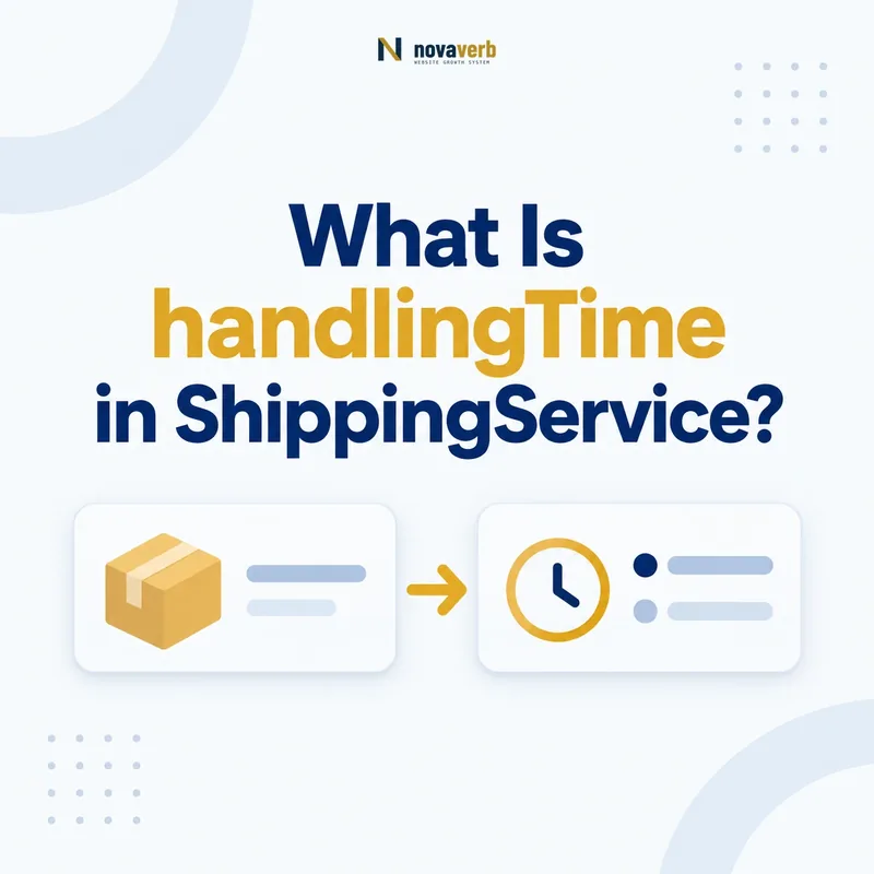 handlingTime in ShippingService shown as a package card connected to a clock and status rows