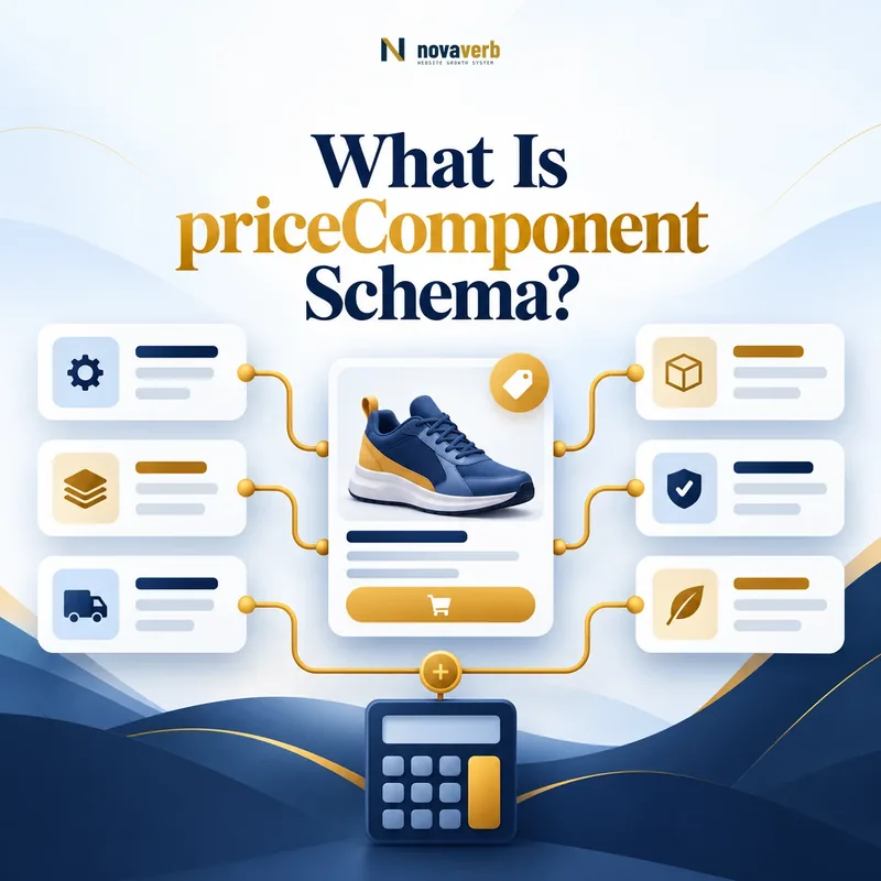 priceComponent schema shown as a product connected to abstract component panels and a calculator