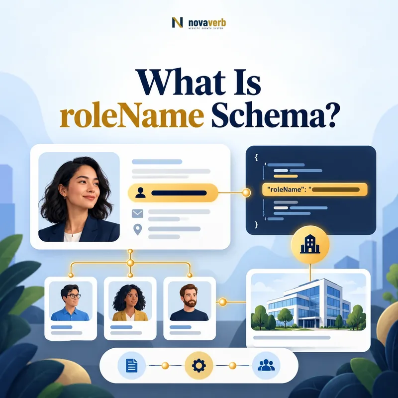 roleName schema shown as a highlighted role field on a person profile connected to an organization
