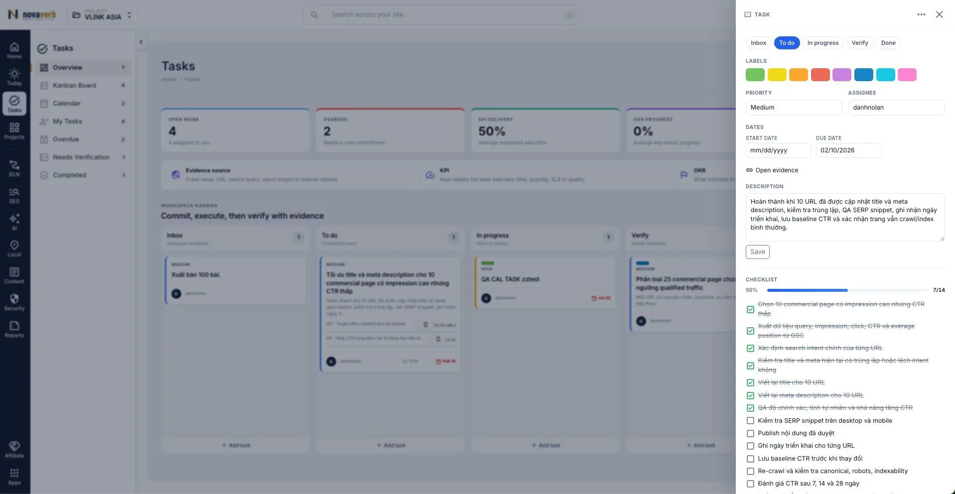Novaverb Content Category Management Dashboard Novaverb content category management dashboard showing the SEO and marketing category hierarchy
